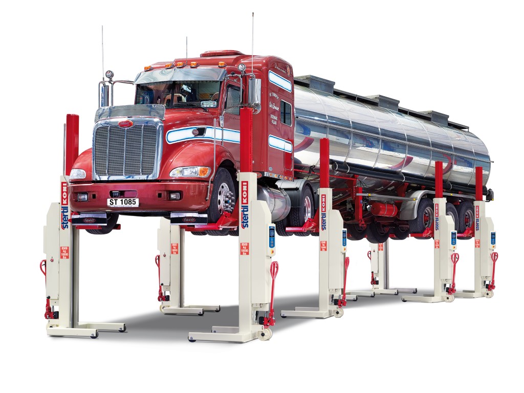 Stertil-Koni mobile column vehicle lifts are available in a wide range of capacities and up to 32 mobile column vehicle lifts can be connected in one set and are fully synchronised