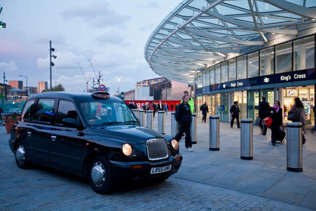 London taxi outside King's Cross station