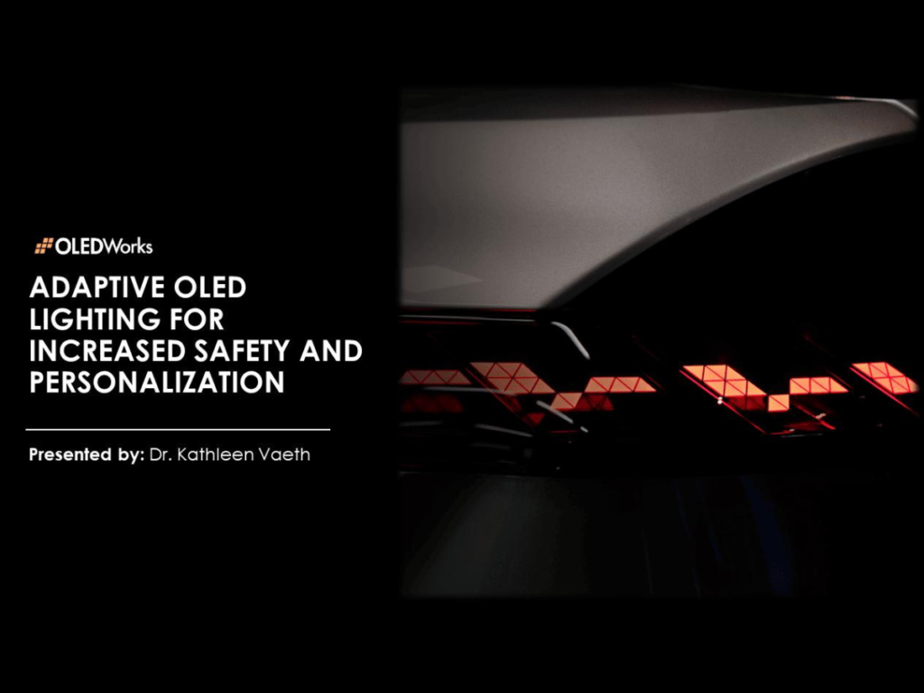 An image advertising OLEDWorks' webinar: Adaptive OLED Lighting for Increased Safety and Personalisation