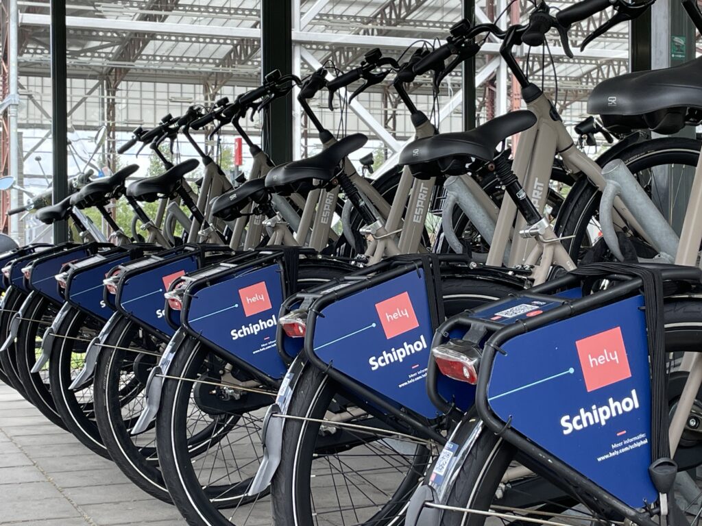 Hely bikeshare bicycles at Schiphol airport