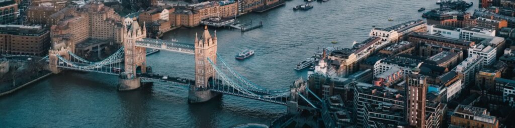 An image of Tower Bridge in London from above