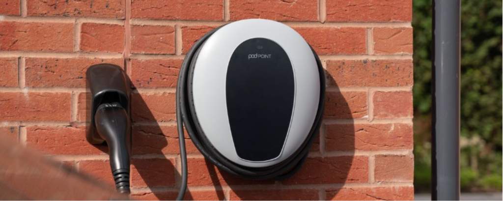 An image of one of Pod Point's EV wall charging units