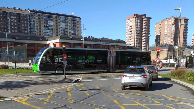A bus travelling through the city of Vitoria-Gasteiz