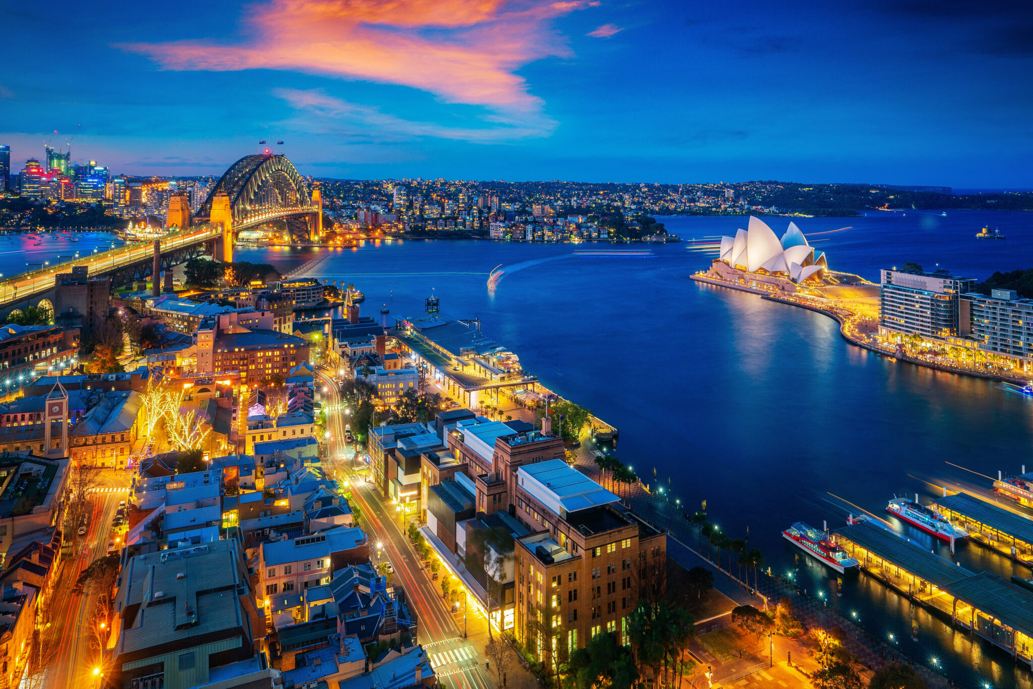 Panorama view of Sydney Harbour at night