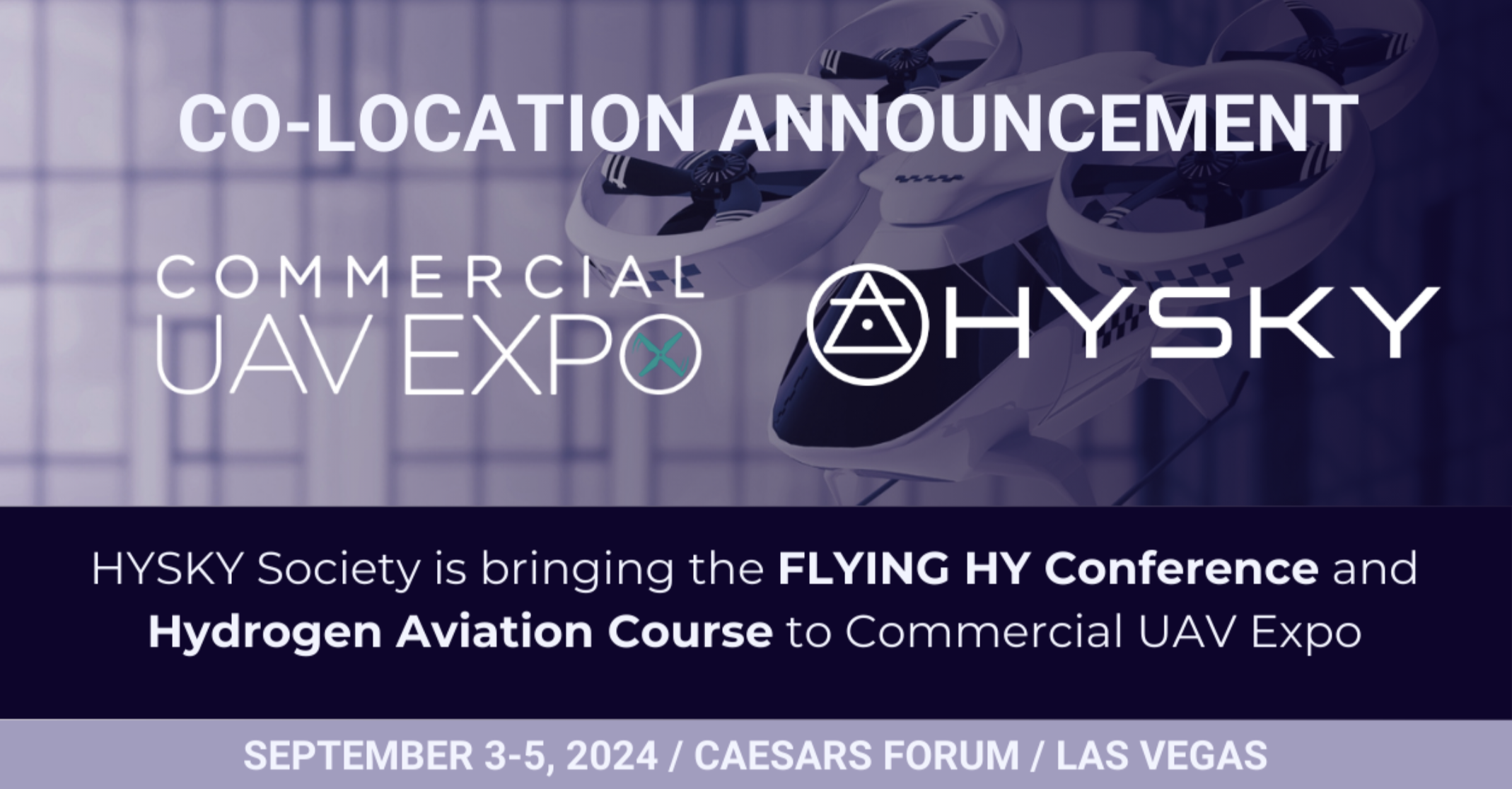 Banner announcing partnership between HYSKY Society and Commercial UAV Expo