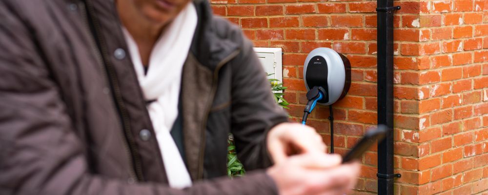 A wall mounted electric car charger