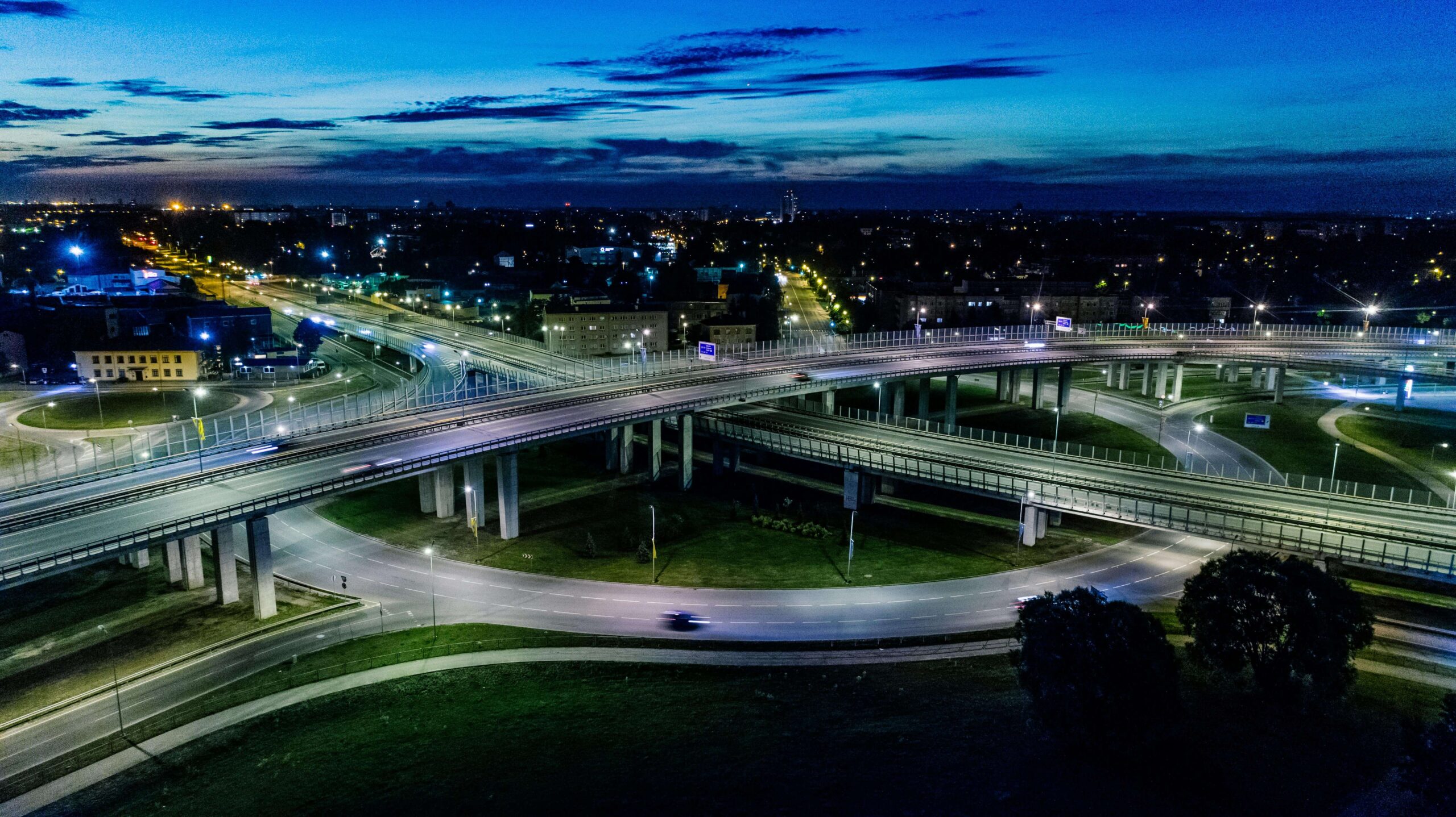 View of a road transport crossing at night