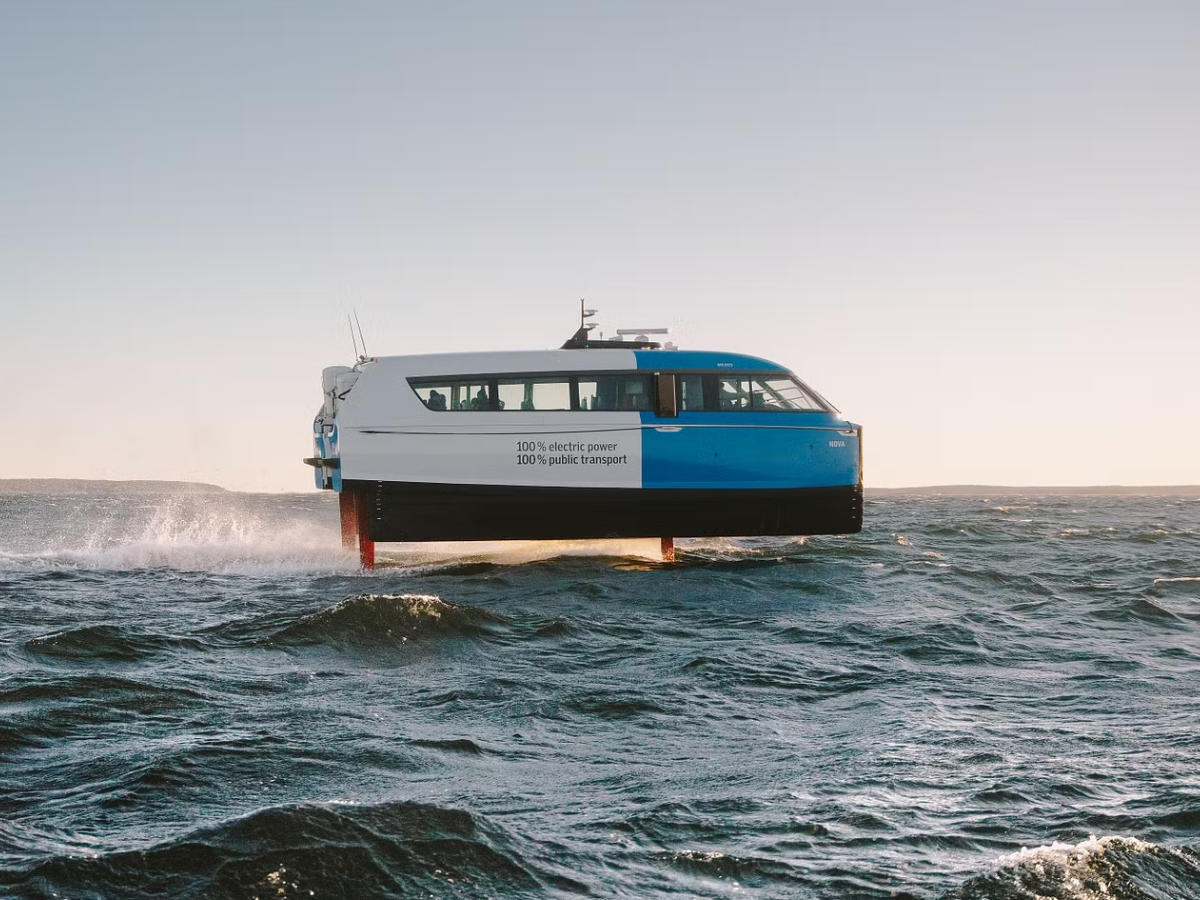 The Candela P-12 Electric Ferry in operation across a body of water