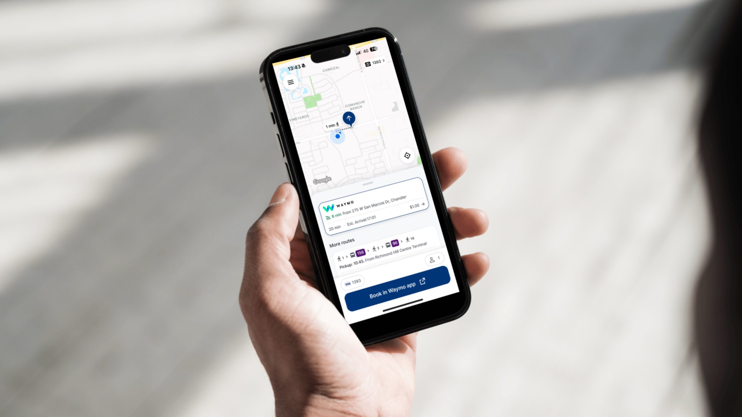 A phone ordering a taxi within the Via app