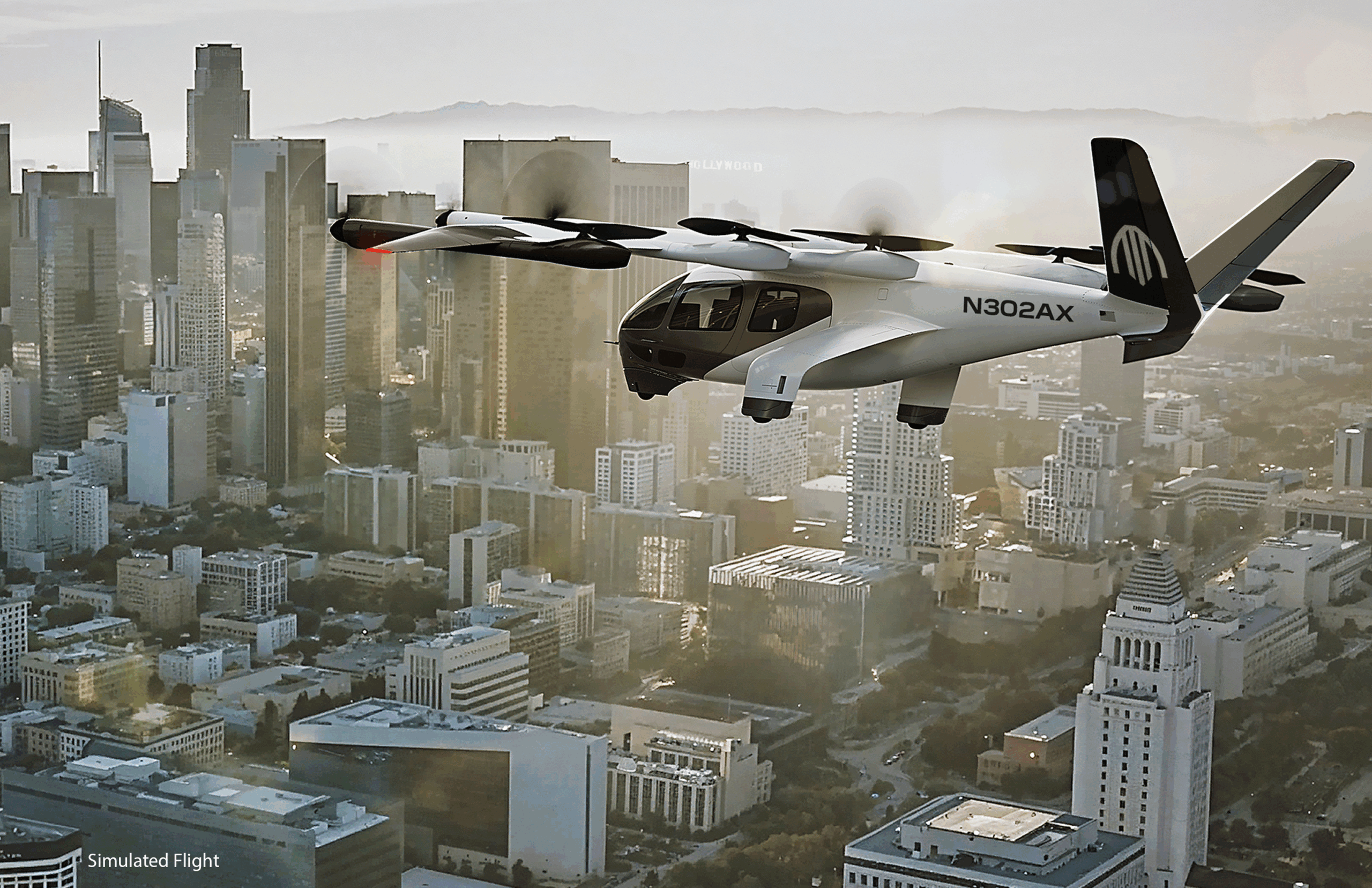 An artist rendition of a flight with an Archer air taxi