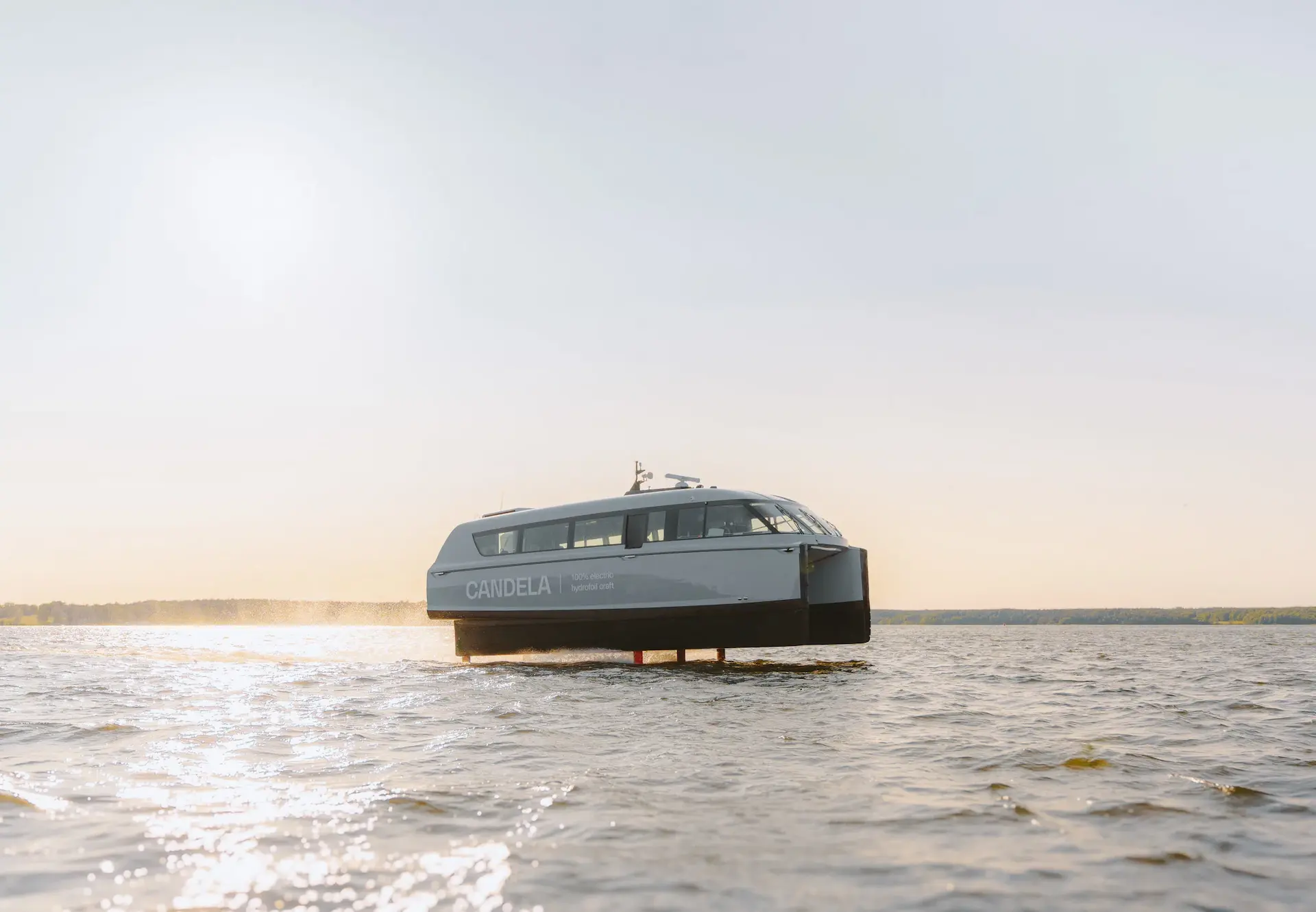 An image of a Candela P-12 ferry travelling on the water