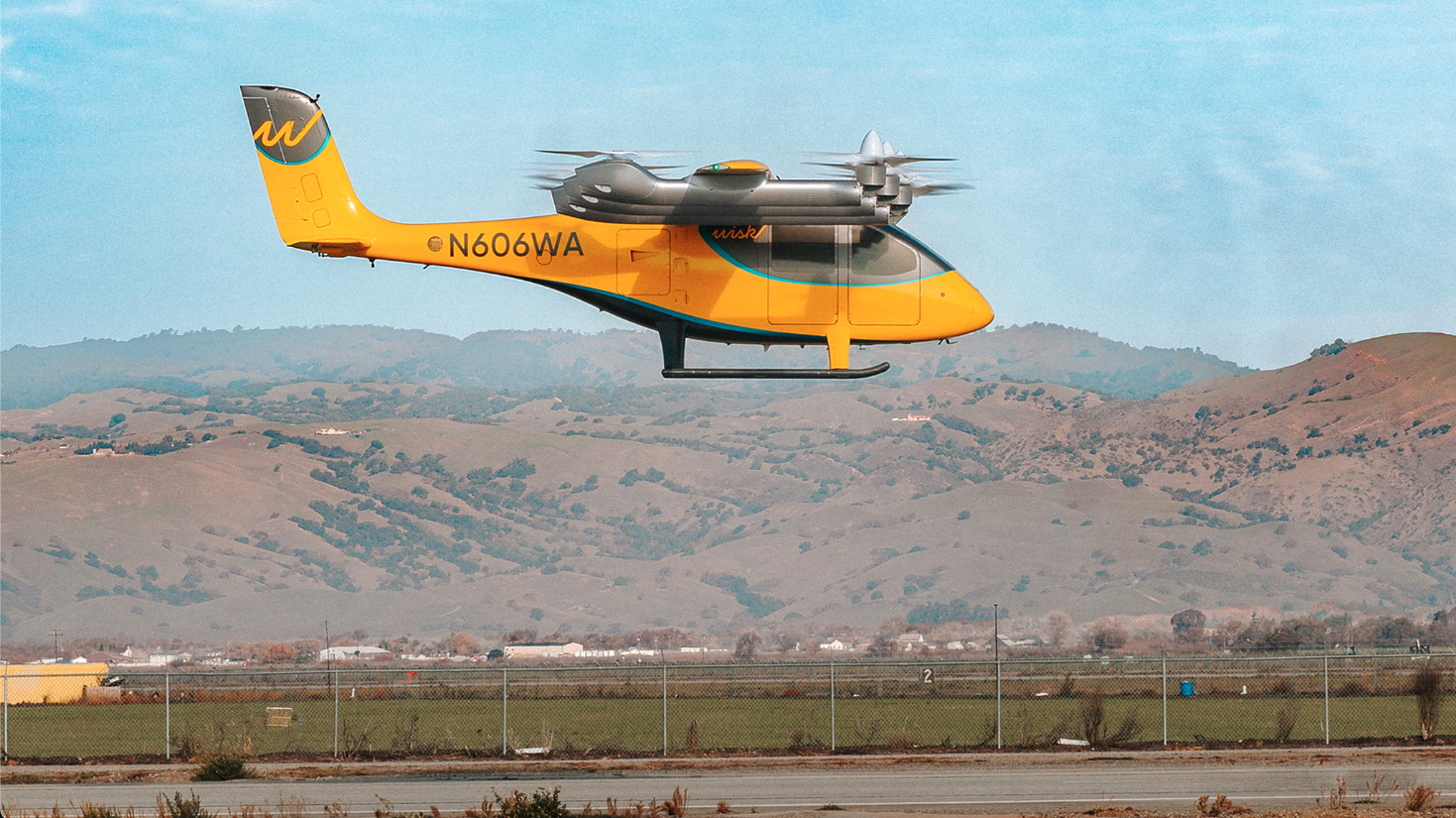 A yellow eVTOL aircraft