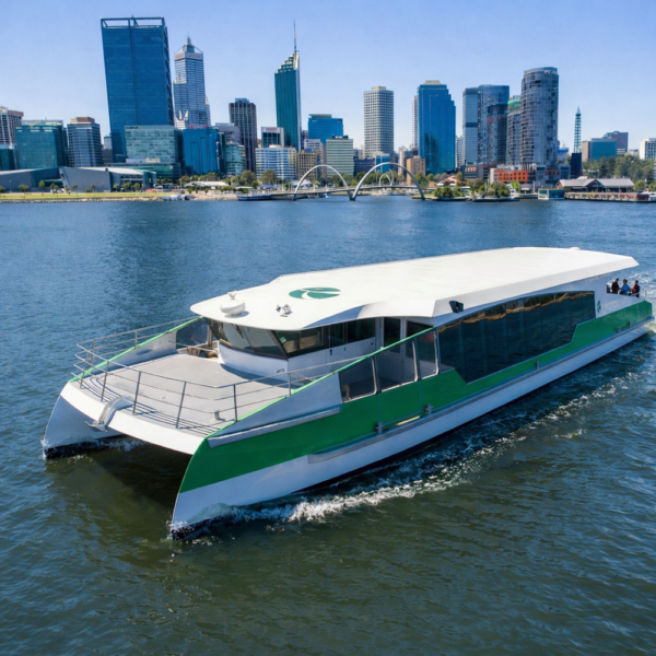 Artistic impression of the new battery-electric ferries for operation on Perth’s Swan River