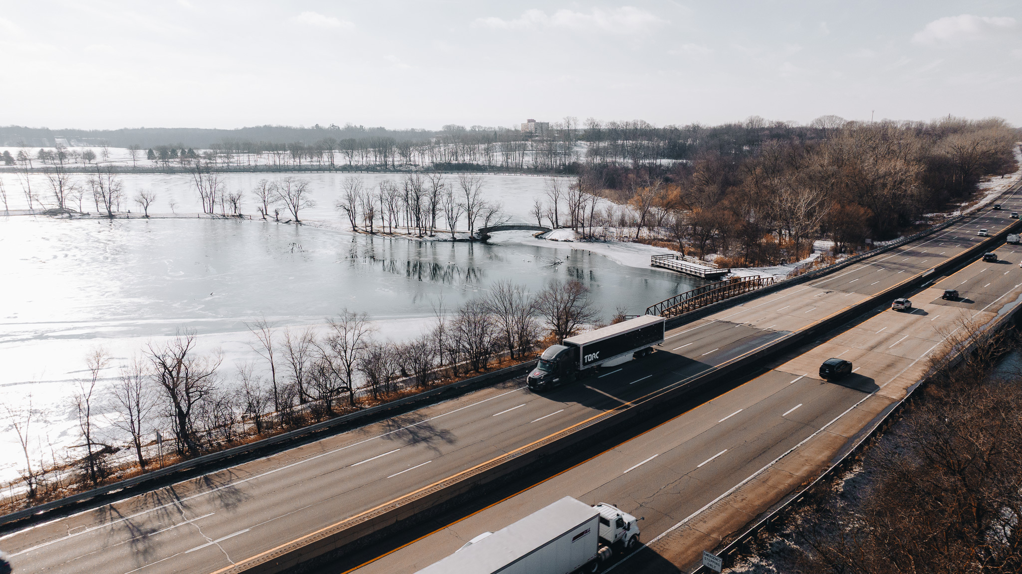 A truck driving along a road