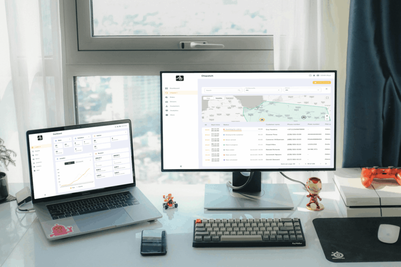 Laptop and monitor on a desk