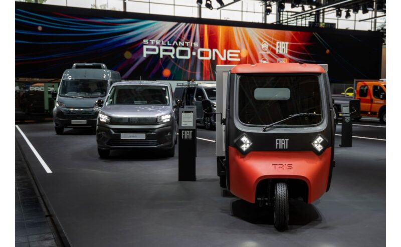 FIAT Professional TRIS electric three-wheeled micro-commercial vehicle and new Doblò EasyPRO van on display at IAA Transportation 2026