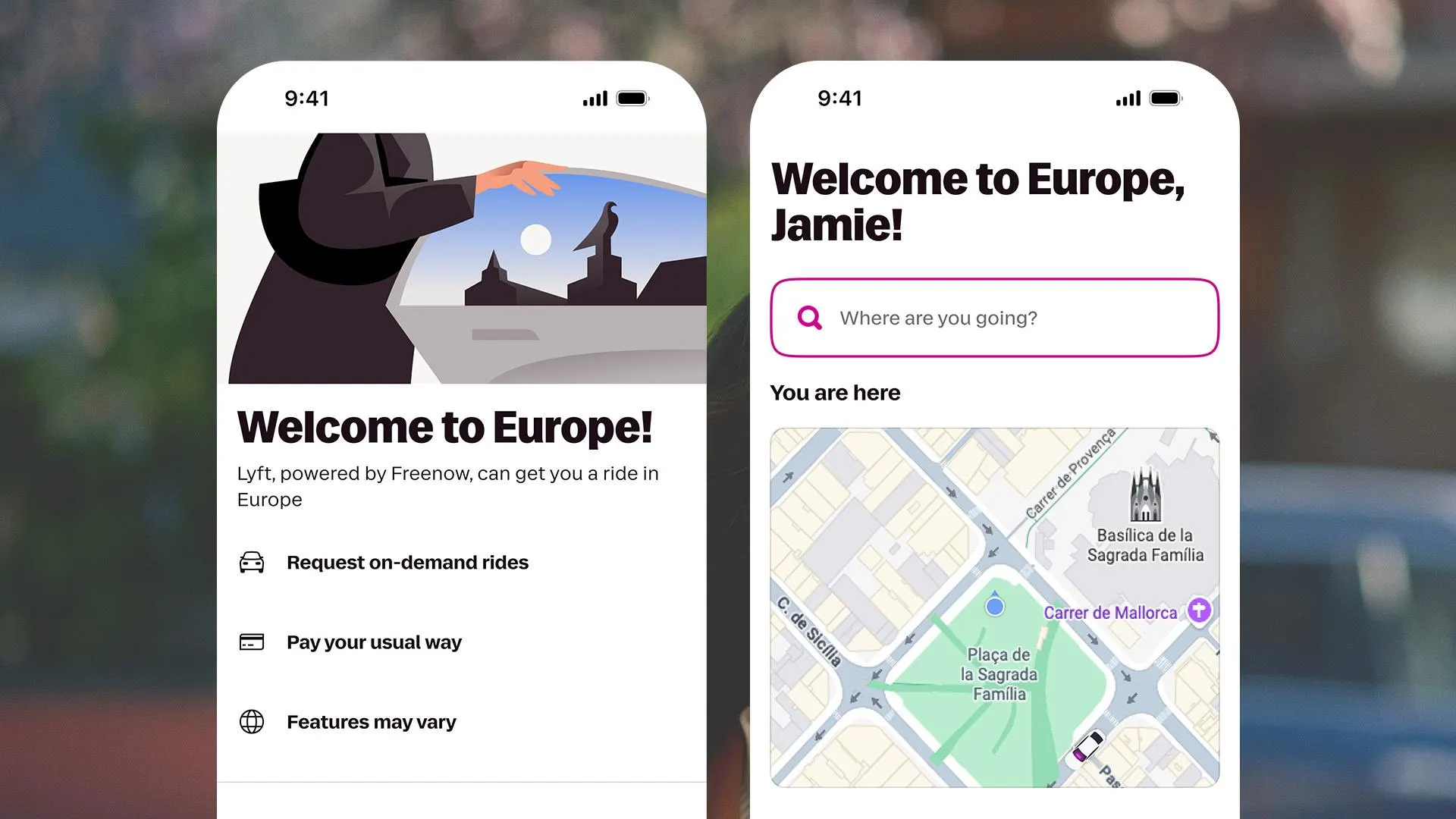 A graphic showing the user interface for the Lyft app