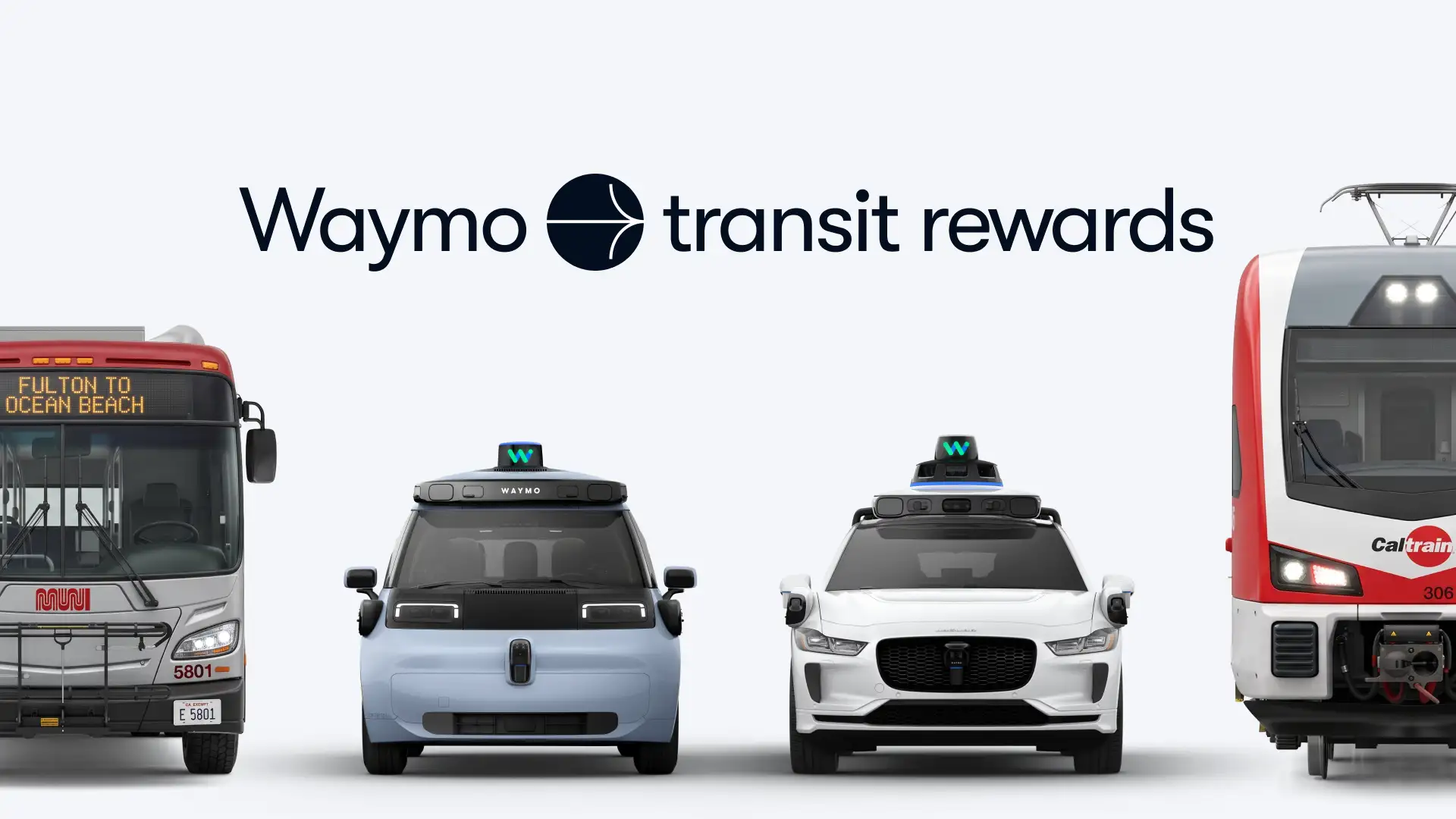 A promotional advertisement for the launch of Waymo transit rewards